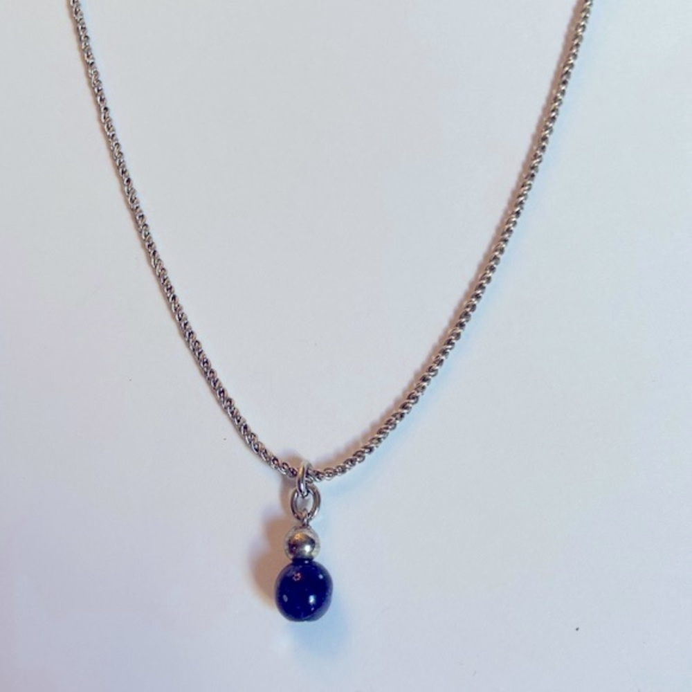 Liz Claiborne silver tone and blue bead pendant on chain - Picture 1 of 5